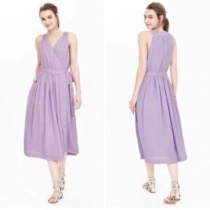 Banana Republic Lilac Lavender Light Purple Sleeveless Midi Wrap Dress Sz 4
